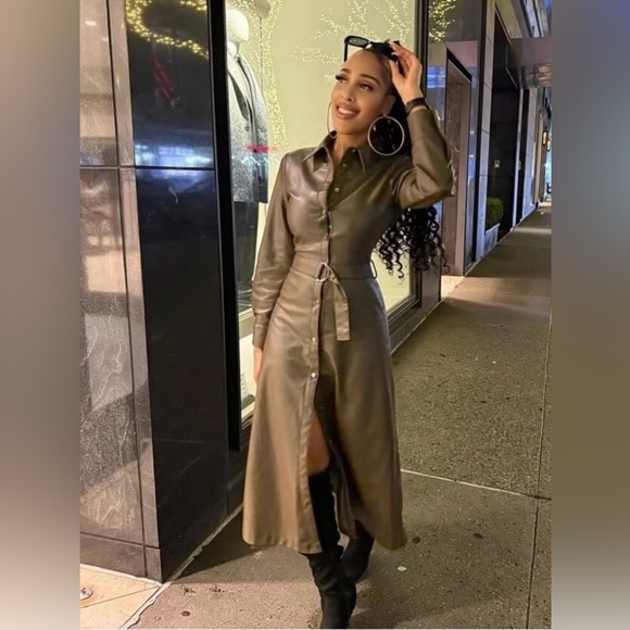ZARA FAUX LEATHER SHIRT DRESS - Picture 1 of 9